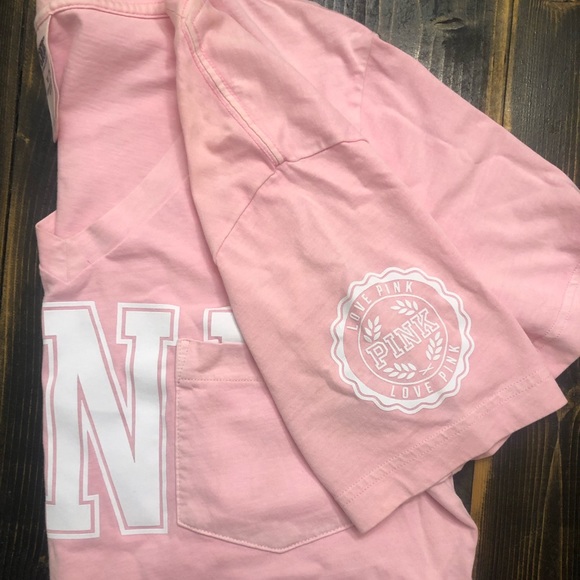 VS PINK Campus Pocket Tee size small COTTON CANDY PINK with white lettering. - Picture 4 of 5